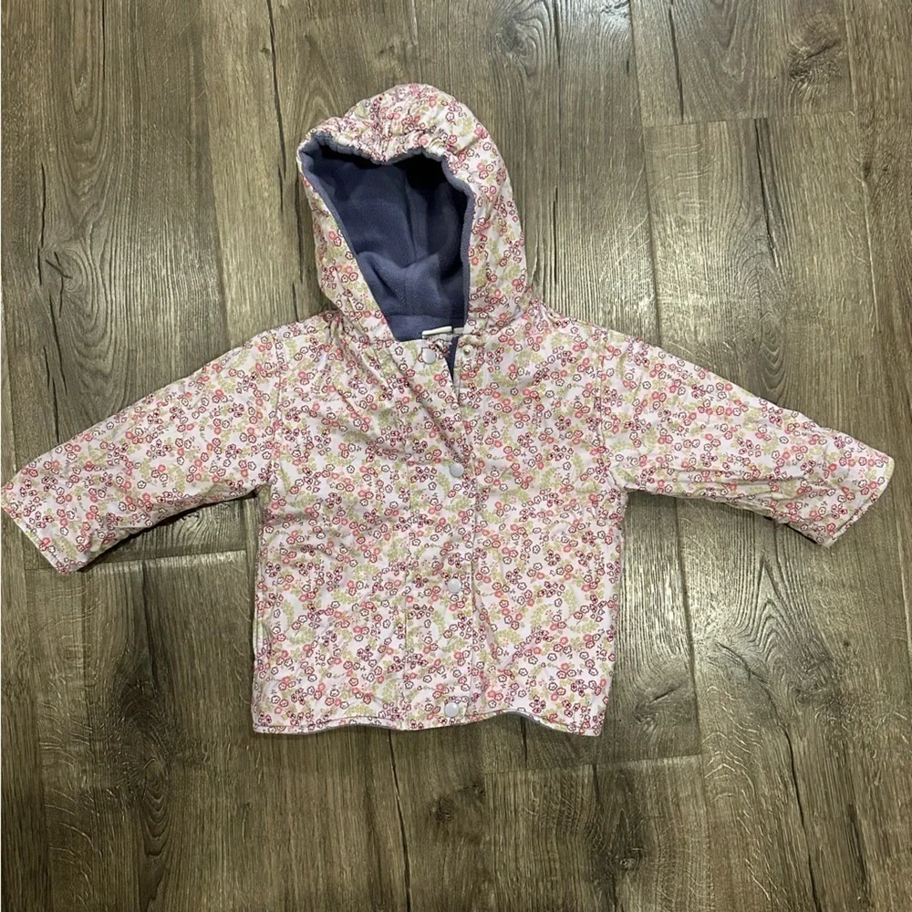 Gymboree Vintage 12-18 Mo REVERSIBLE Purple Ditzy Floral Fleece Coat Jacket Hood